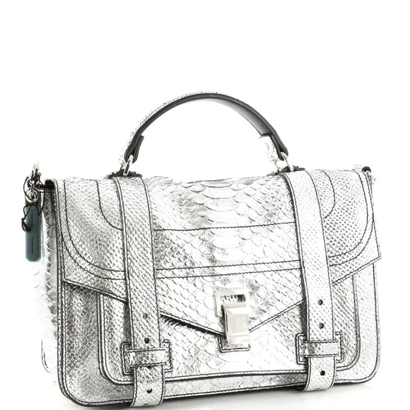 Proenza Shouler Embossed Python Silver PS1 Medium Plus Satchel/Crossbody Handbag - Picture 14 of 15
